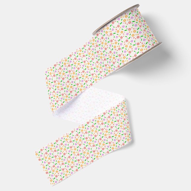 Lebendige Frühlingsblumen und Blätter  Ripsband (Rückseite)