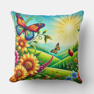 Lebendige Frühlingslandschaft mit Blumen Kissen