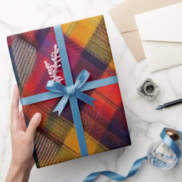 Lebendige Fusion: Modernes farbenfrohes Tartan-Mus Geschenkpapier