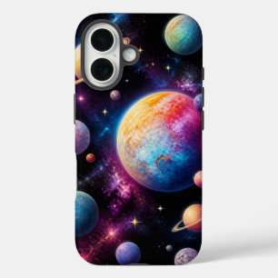 Lebendige Galaxie im Weltraum Farbige Planeten iPhone 16 Hülle
