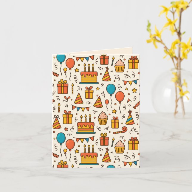 Lebendige Geburtstagsfeier Nahtloses Muster Karte (Gelbe Blume)
