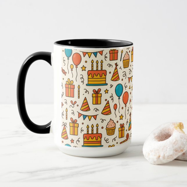 Lebendige Geburtstagsfeier Nahtloses Muster Tasse (Mit Donut)