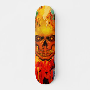 Lebendige gelbe Flammenschädel-Kunst Skateboard