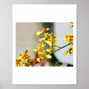 Lebendige gelbe Orchideen in einem wasserfarbenen Poster