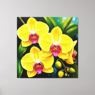 Lebendige gelbe Orchideen mit rosa Zentren Leinwanddruck
