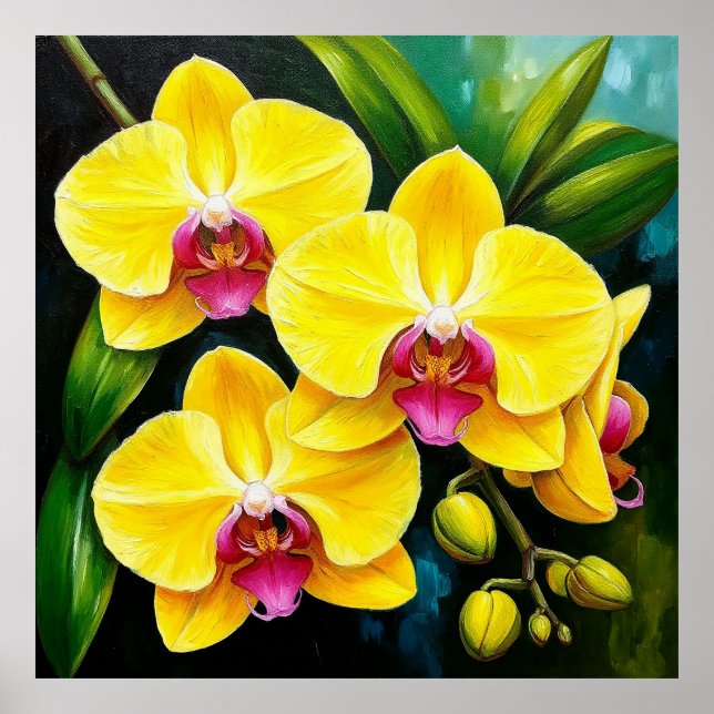 Lebendige gelbe Orchideen mit rosafarbenen Zentren Poster (Vorne)