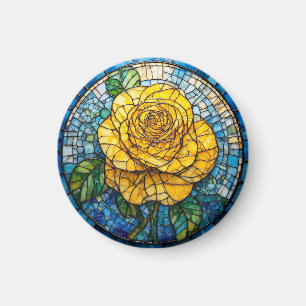 Lebendige gelbe Rosen-Kreis-Buntglas-Kunst Magnet