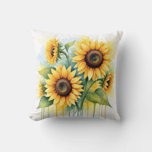 Lebendige gelbe Sonnenblume Wasserfarbe-Tropfen Kissen