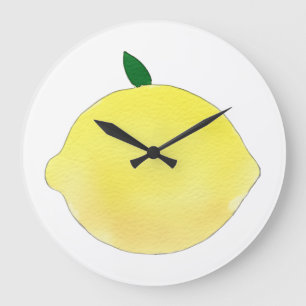 Lebendige gelbe Zitronenillustration Große Wanduhr
