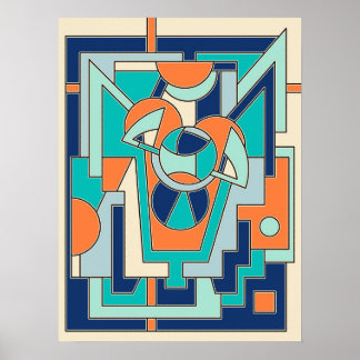 Lebendige geometrische Abstraktion in flachem Oran Poster