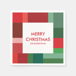 Lebendige geometrische Farbblock-Weihnachtsfeier Serviette