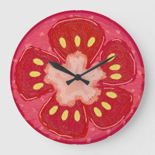 Lebendige geschnittene Tomate Gemalte Frucht Moder Große Wanduhr