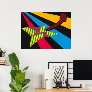 Lebendige Gitarre mit geometrischen Streifen Poster