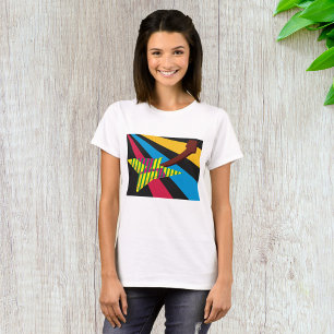 Lebendige Gitarre mit geometrischen Streifen T-Shirt