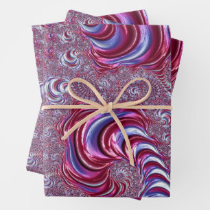 Lebendige Glänzende Groovy Trippy Spiralisierende Geschenkpapier Set