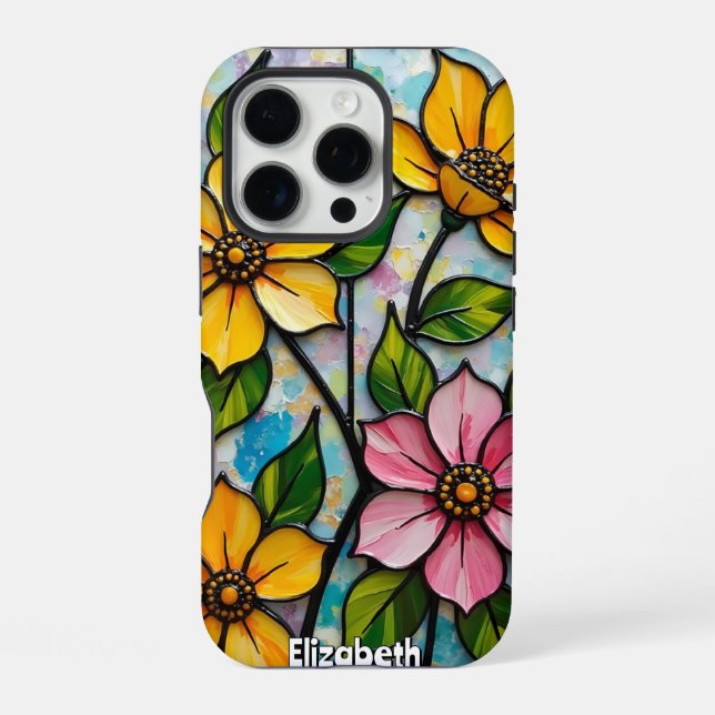 Lebendige Glasmalerei-Blumenpaneele iPhone Hülle (Rückseite)