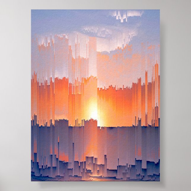 Lebendige Glitch-Sonnenuntergangs-Skyline Poster (Vorne)