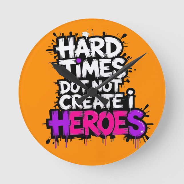 Lebendige Gradient-Typografische Create Heroes Runde Wanduhr (Vorderseite)