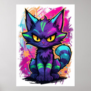 Lebendige Graffiti- Street Art-Katze Poster