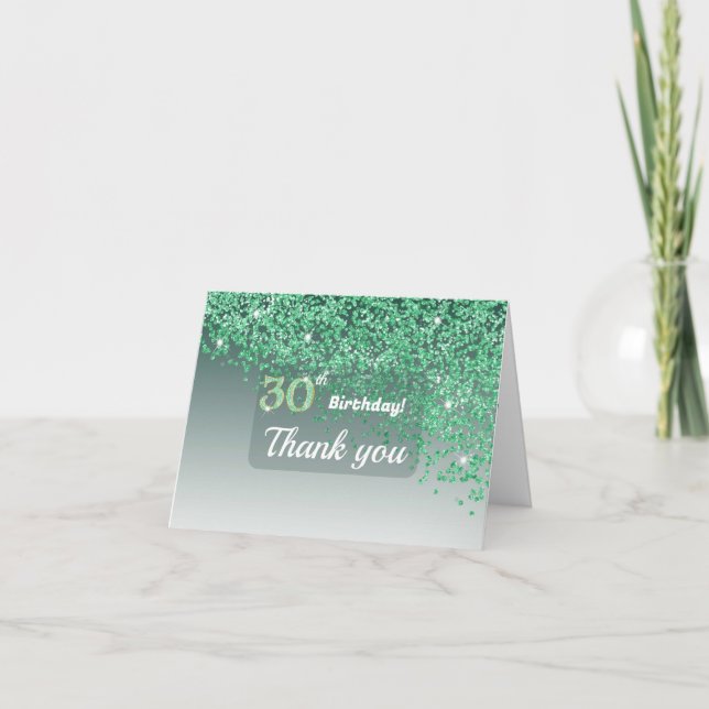 Lebendige Grüne Glitter Danke zum 30. Geburtstag (Vorderseite)