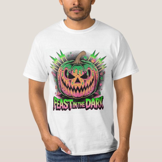 Lebendige Gruselpumpkin Pop Art T-Shirt (Vorderseite)