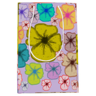Lebendige, handgezeichnete Pastell-Blumen-Geschenk Mittlere Geschenktüte