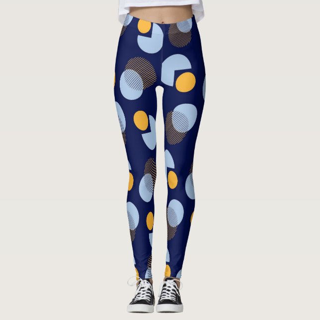 "Lebendige Harmonie: Blau und Gelb gedruckte Leggi Leggings (Vorderseite)