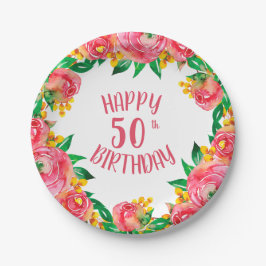 Lebendige, heiße Rosa und gelbe Wasserfarbe Pappteller