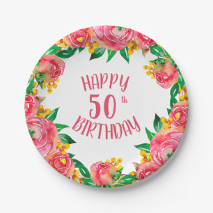 Lebendige, heiße Rosa und gelbe Wasserfarbe Pappteller