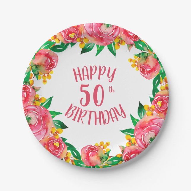 Lebendige, heiße Rosa und gelbe Wasserfarbe Pappteller (Vorderseite)