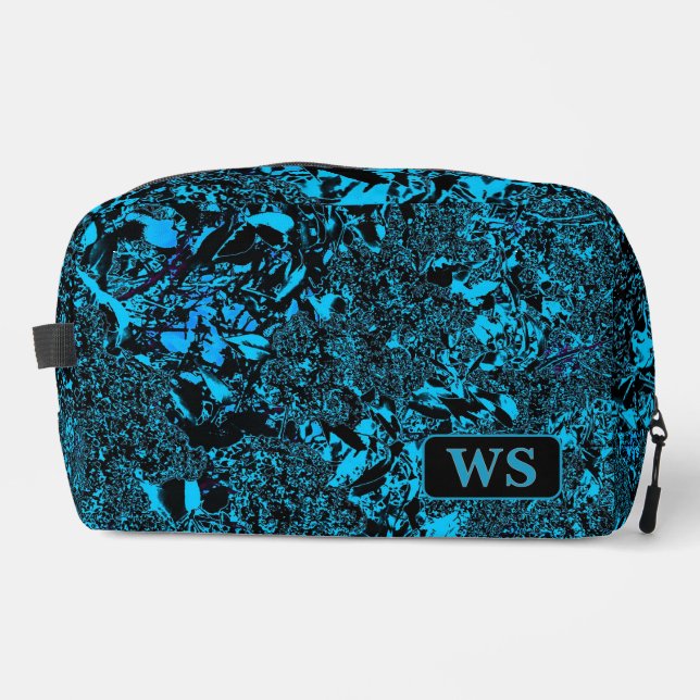Lebendige hellblaue Monogramm-Kosmetiktasche Waschbeutel (Vorderseite)