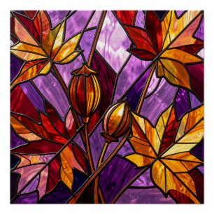 Lebendige Herbst-Ahornblätter in Bleiglastechnik Poster