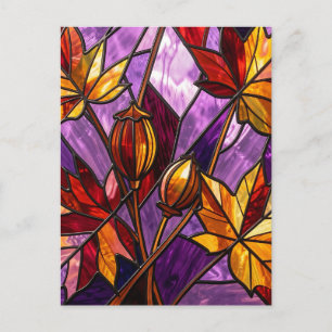 Lebendige Herbst-Ahornblätter in Bleiglastechnik Postkarte