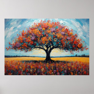 Lebendige Herbst-Eiche Türkisblauer Himmel Kunst Poster