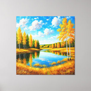 Lebendige Herbstlandschaft mit Bäumen Leinwanddruck