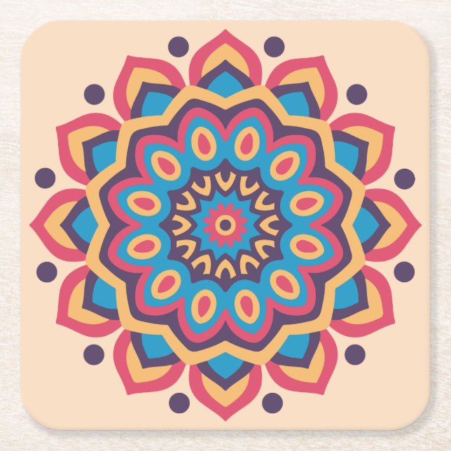 Lebendige Hexcolor Mandala Rechteckiger Pappuntersetzer (Vorderseite)