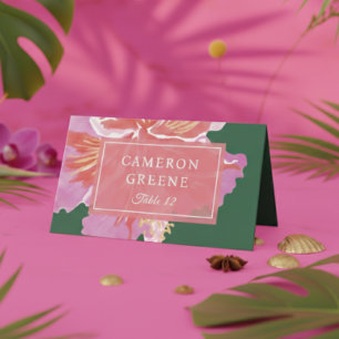 Lebendige Hibiskus-Tropen-Hochzeitsplatzkarte Platzkarte