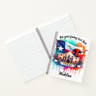Lebendige Hommage an Texas mit Alamo und Longhorn Notizbuch