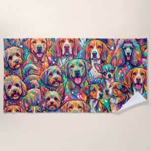 Lebendige Hund-Traumlandschaft – Psychedelischer B Strandtuch