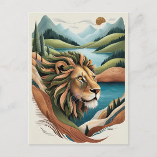 Lebendige Hybrid-Löwen-Illustration Tierwelt Postkarte