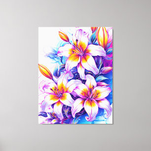 Lebendige Illustration farbenfroher Lilien Leinwanddruck
