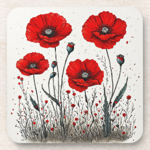 Lebendige Illustration roter Mohnblumen Getränkeuntersetzer