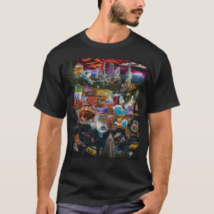 Lebendige illustrierte USA-Karte mit ikonischen La T-Shirt
