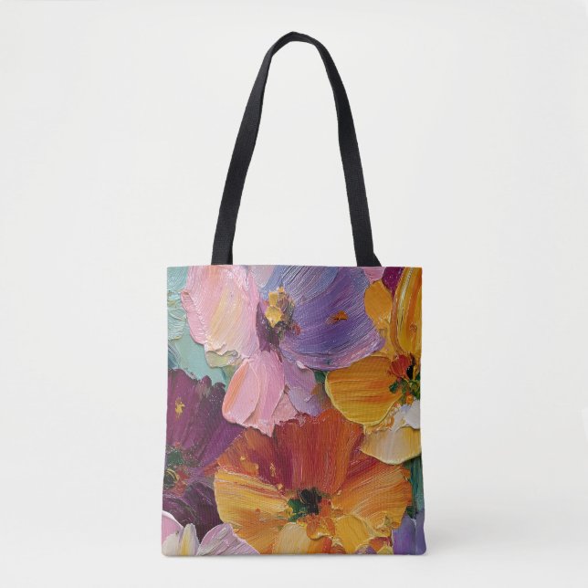 Lebendige Impasto-Blumenmalerei-Tragetasche (Vorderseite)