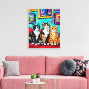 Lebendige Impasto Drei Katzen Galerie-Wand-Leinwan Leinwanddruck