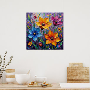 Lebendige Impasto-Wildblumen Poster