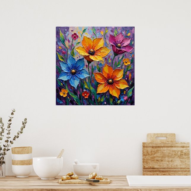 Lebendige Impasto-Wildblumen Poster (Küche)