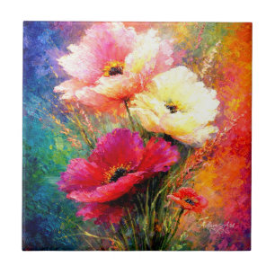 Lebendige impressionistische Mohnblumen Fliese