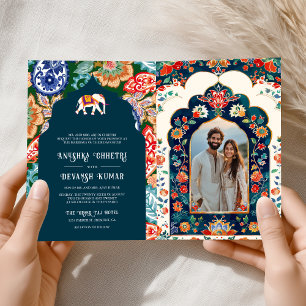 Lebendige indische Volks-Elefanten-Hochzeit in Dun Einladung