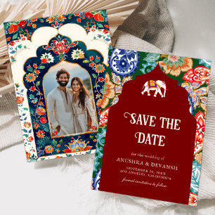 Lebendige indische Volks-Elefanten-Hochzeit in dun Save The Date